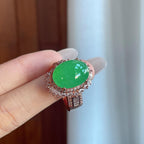 铜托糯冰晴绿底翡翠蛋面（yc265731）