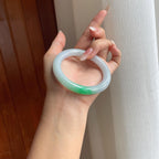 糯冰白底青翡翠圆条手镯（55.7mm）（yc263536）