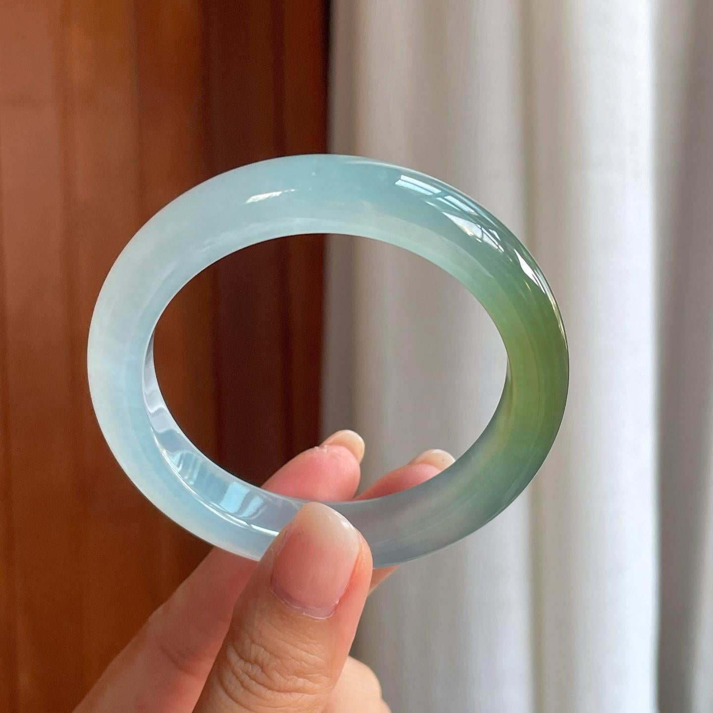 冰种蓝底黄翡翡翠平安镯（55.8mm）（yc396397）