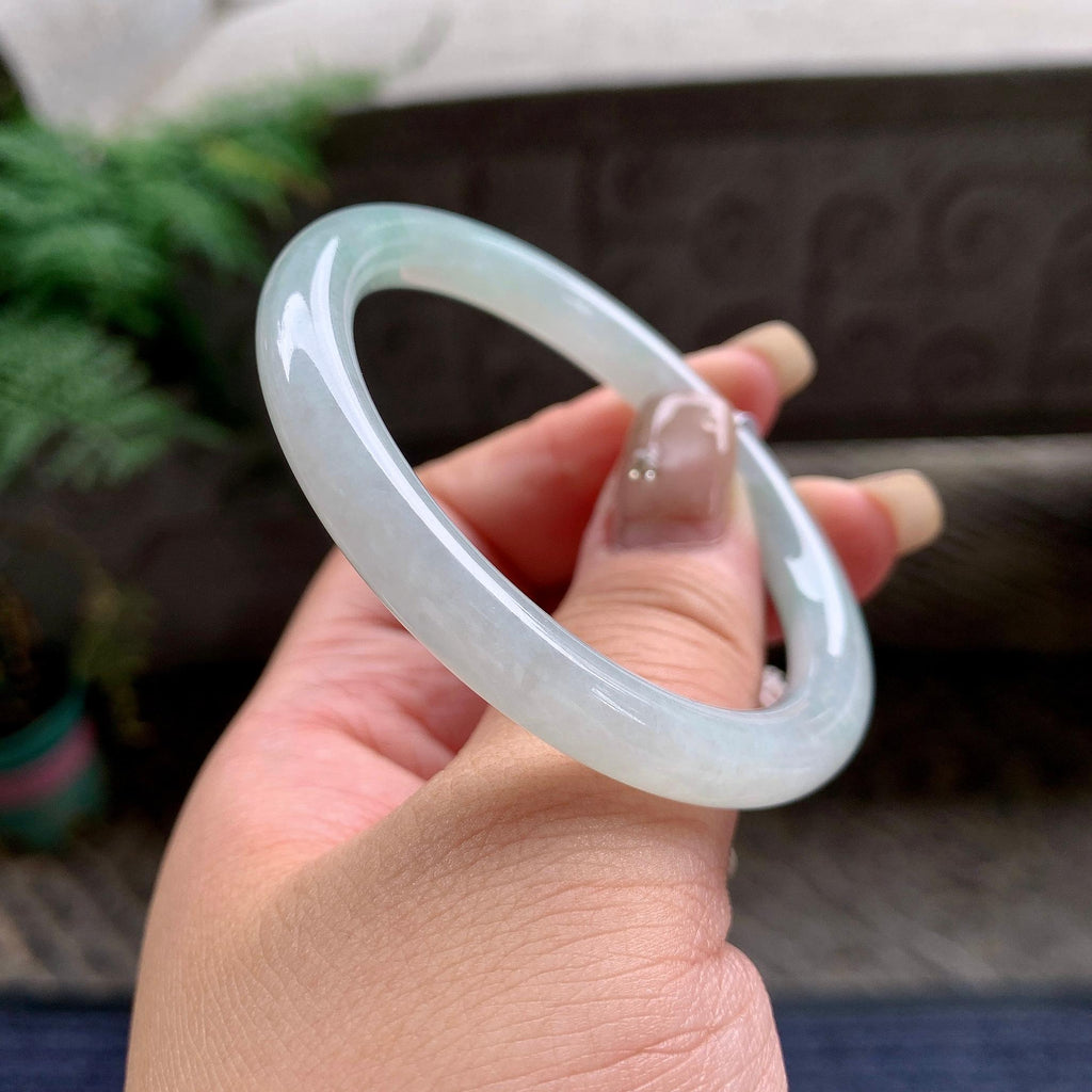 小圈口 细糯种淡晴底细圆条手镯 51圈口 天然缅甸A货翡翠（yc469535）