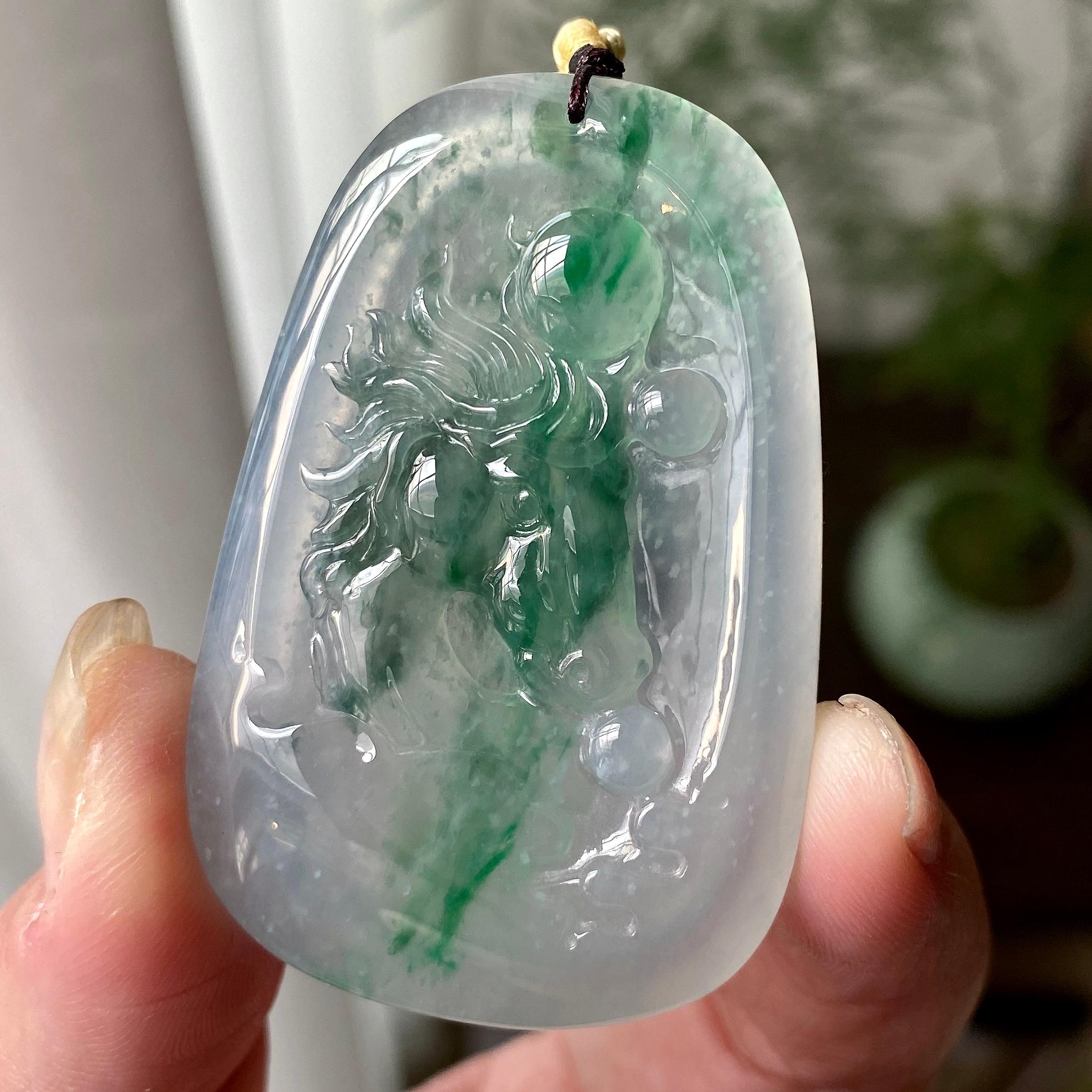 糯冰种飘花马牌吊坠（yc304268）