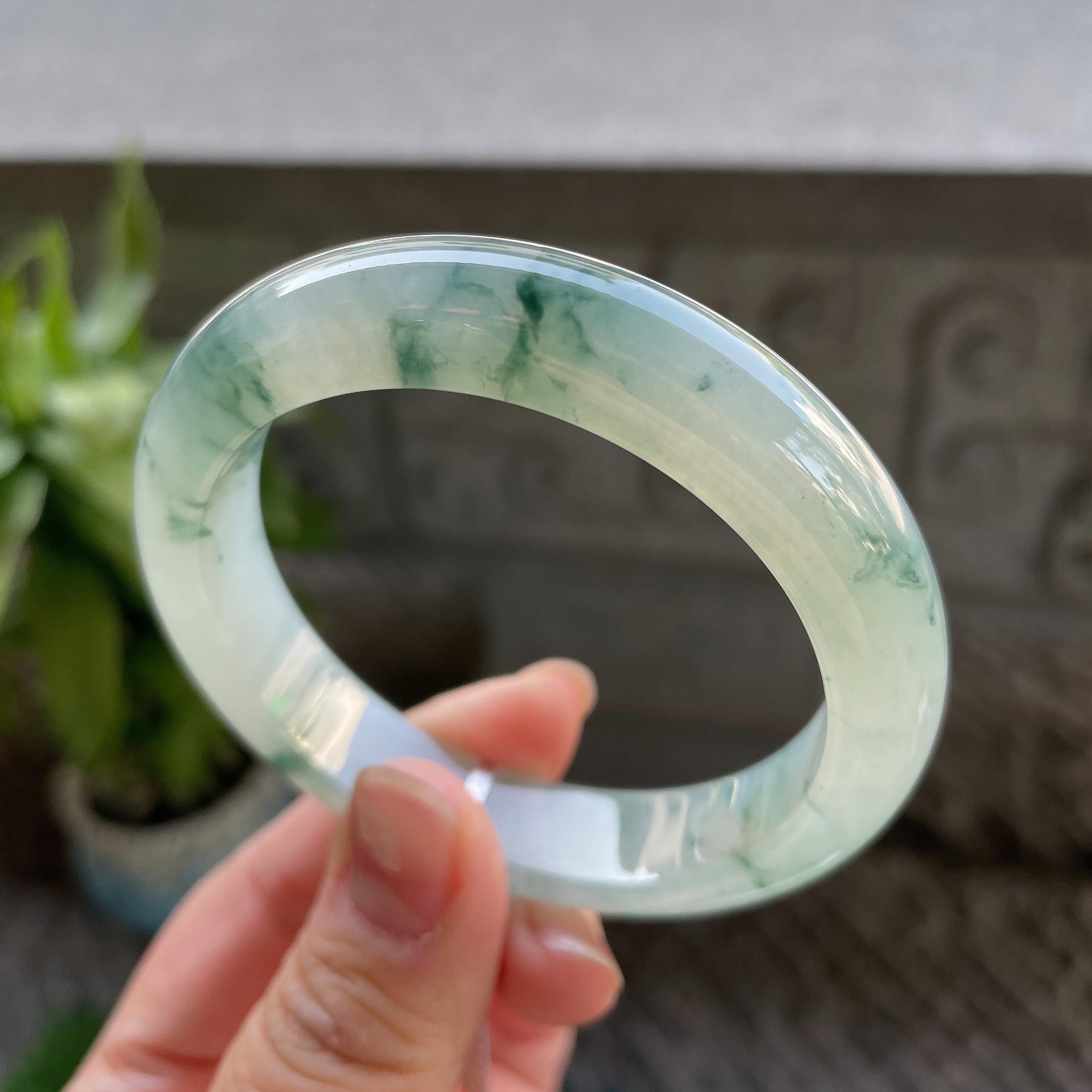 糯冰种飘花平安镯（55.4mm）（yc310093）