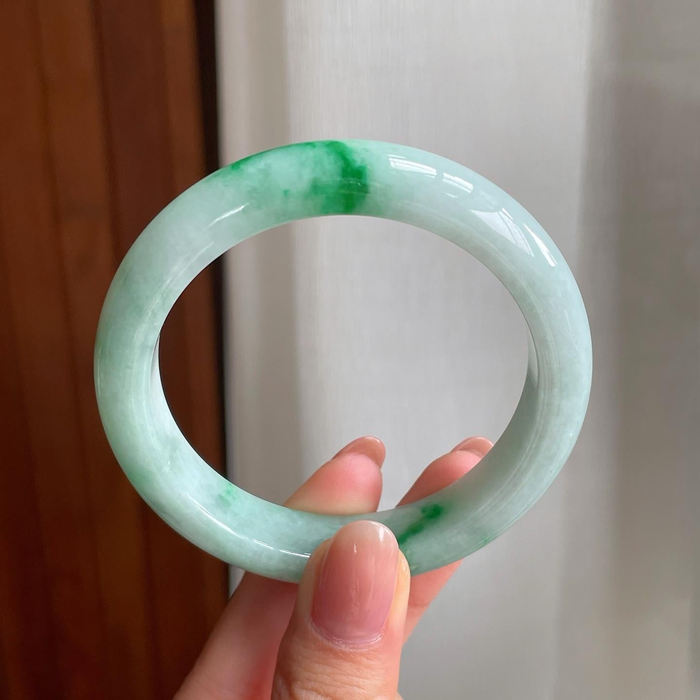 糯冰飘花翡翠平安镯（54mm)（yc330573）