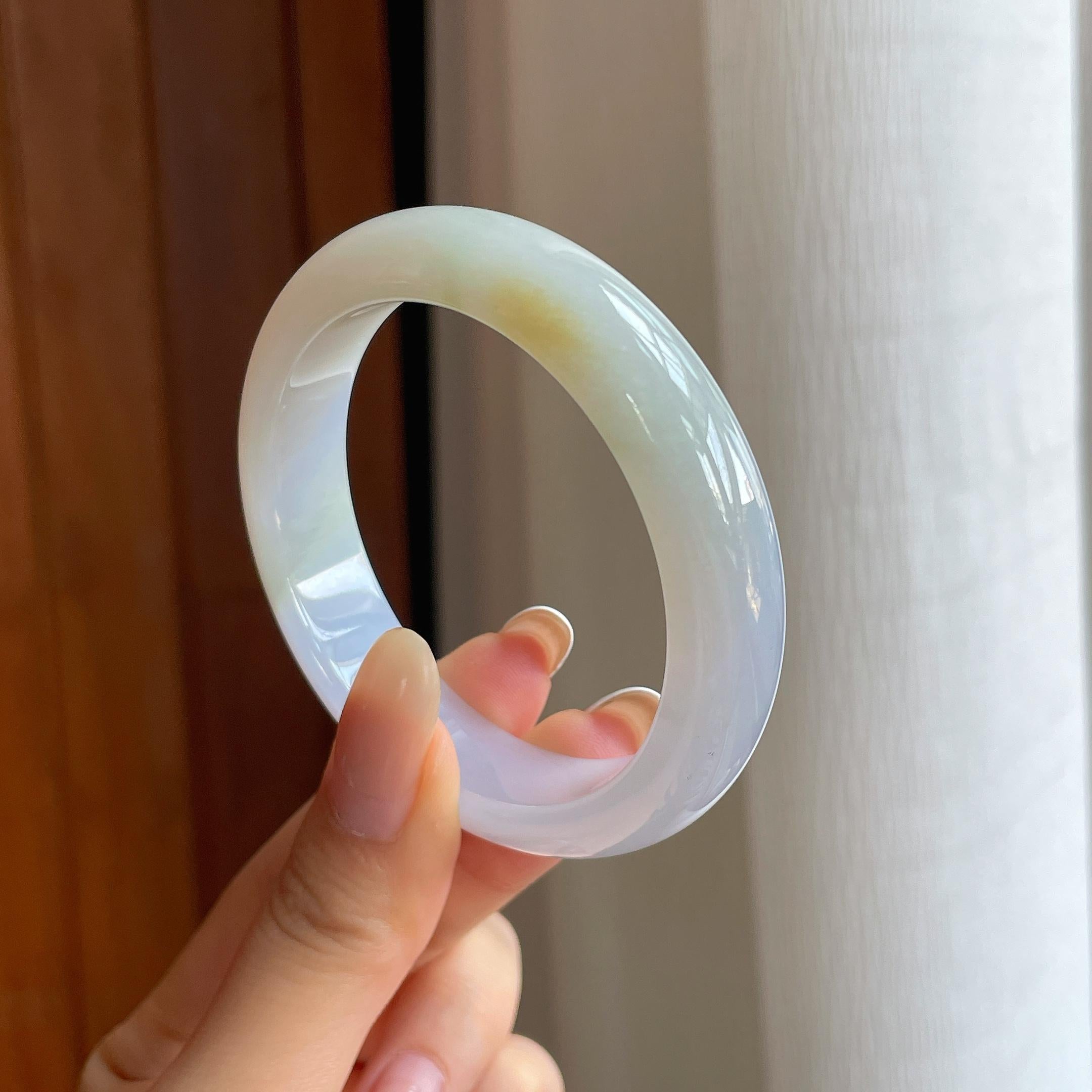 糯冰黄翡翡翠平安镯（53mm)（yc419709）