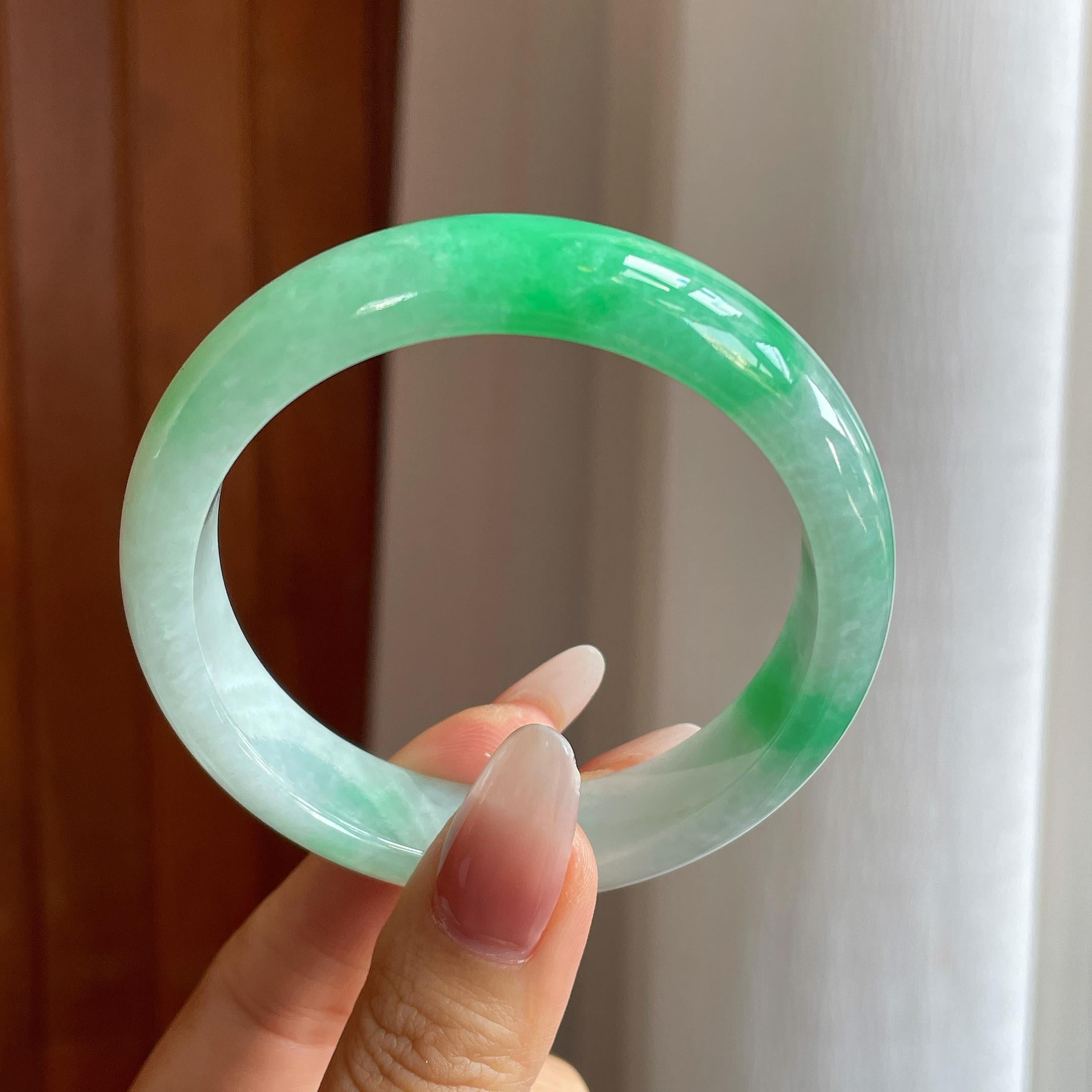糯冰带色翡翠平安镯（57mm）（yc302425）