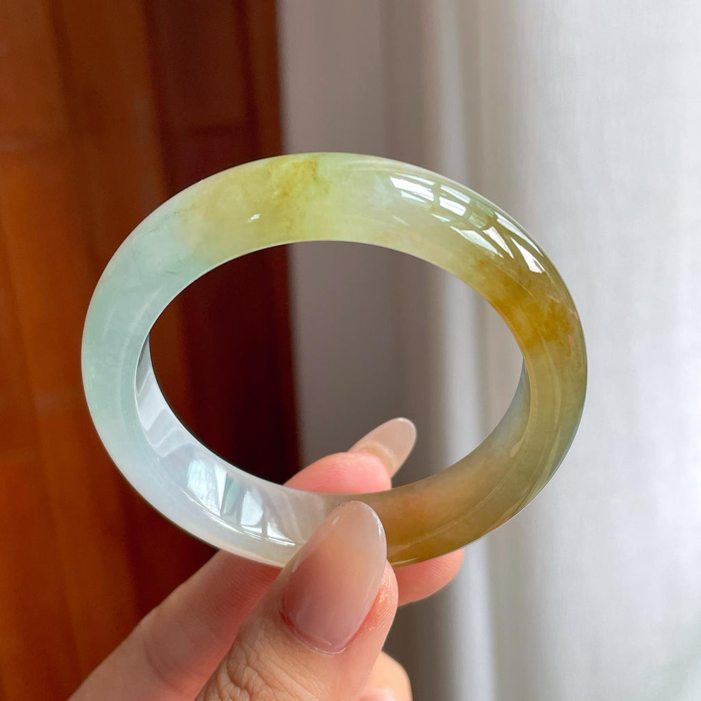 冰种黄翡翡翠平安镯（51mm）（yc240464）