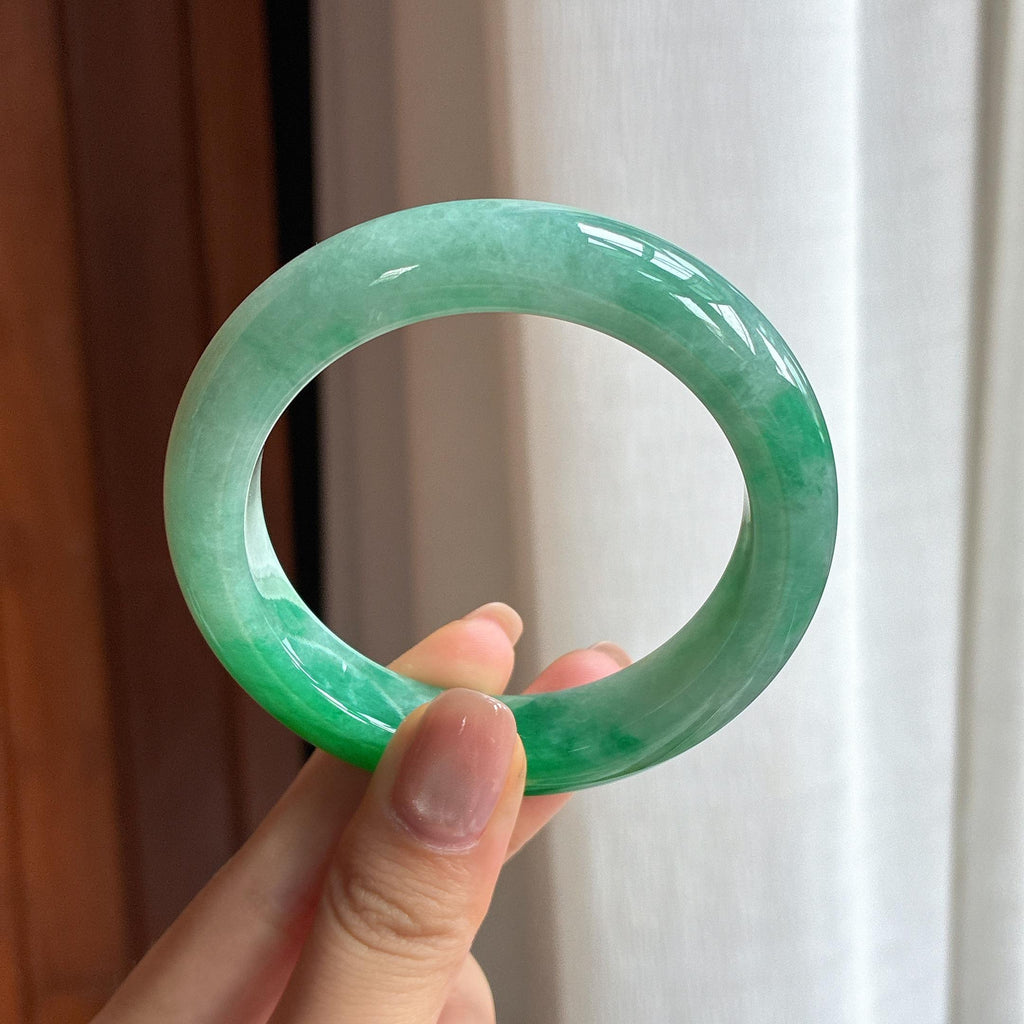 糯冰带色翡翠平安镯（54mm)（yc423065）