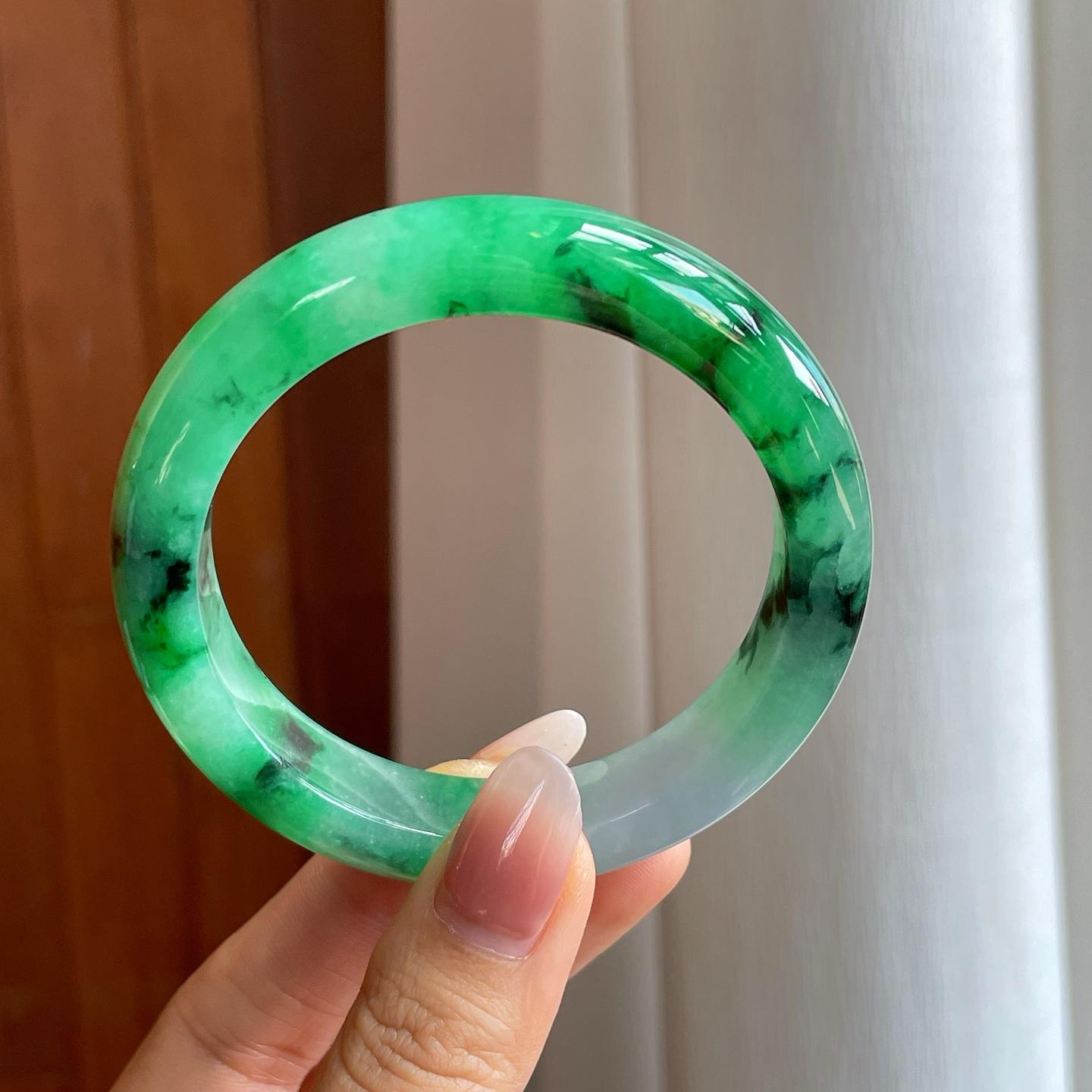 糯冰带色翡翠特色平安镯（58mm）（yc312987）