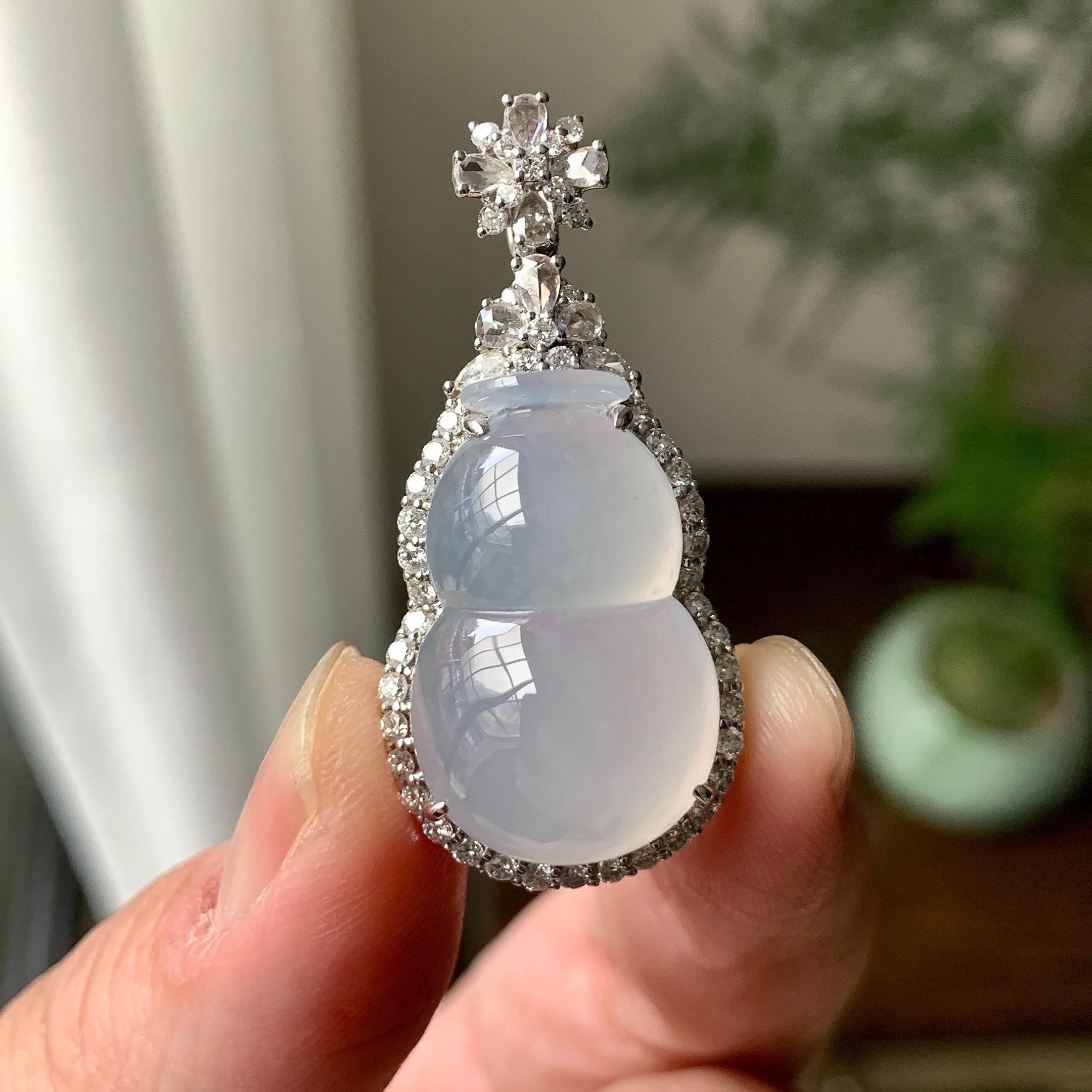 18K金钻镶糯冰种无色葫芦吊坠（yc261149）