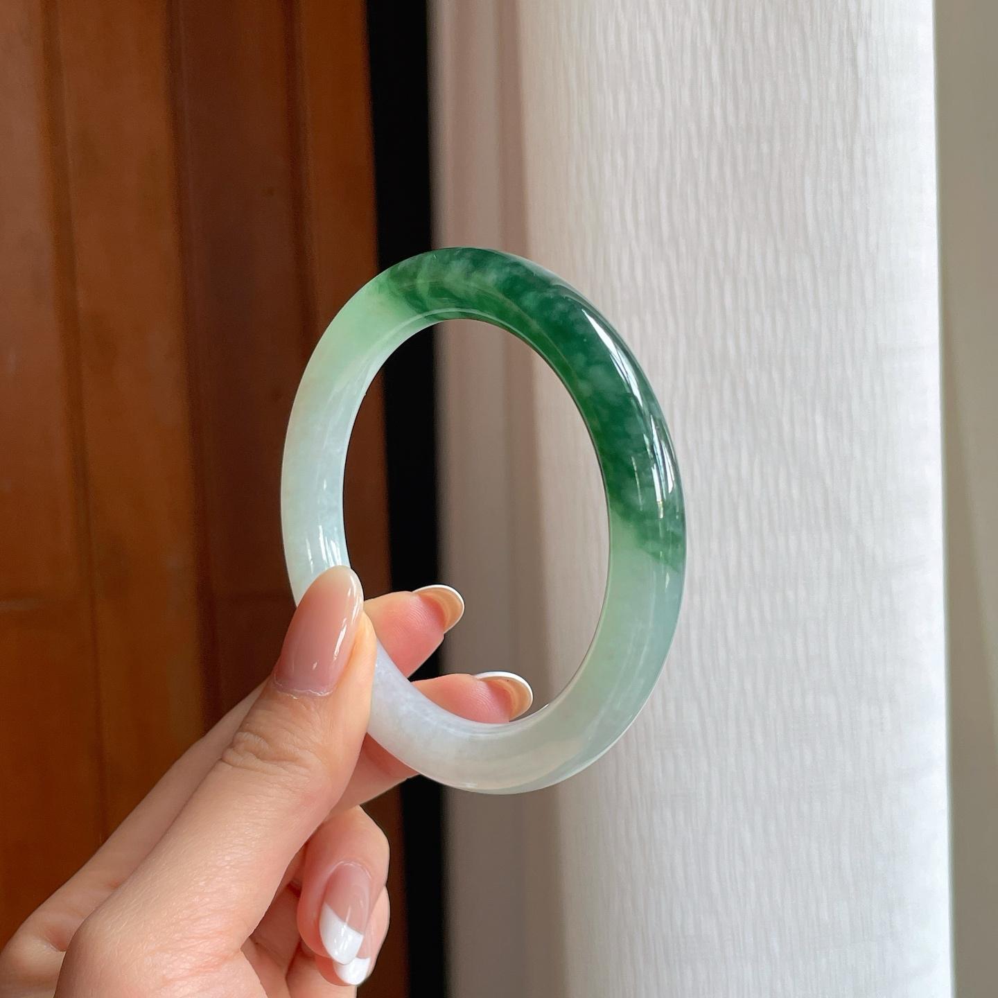 糯冰飘花翡翠圆条手镯（56.3mm)（yc373885）