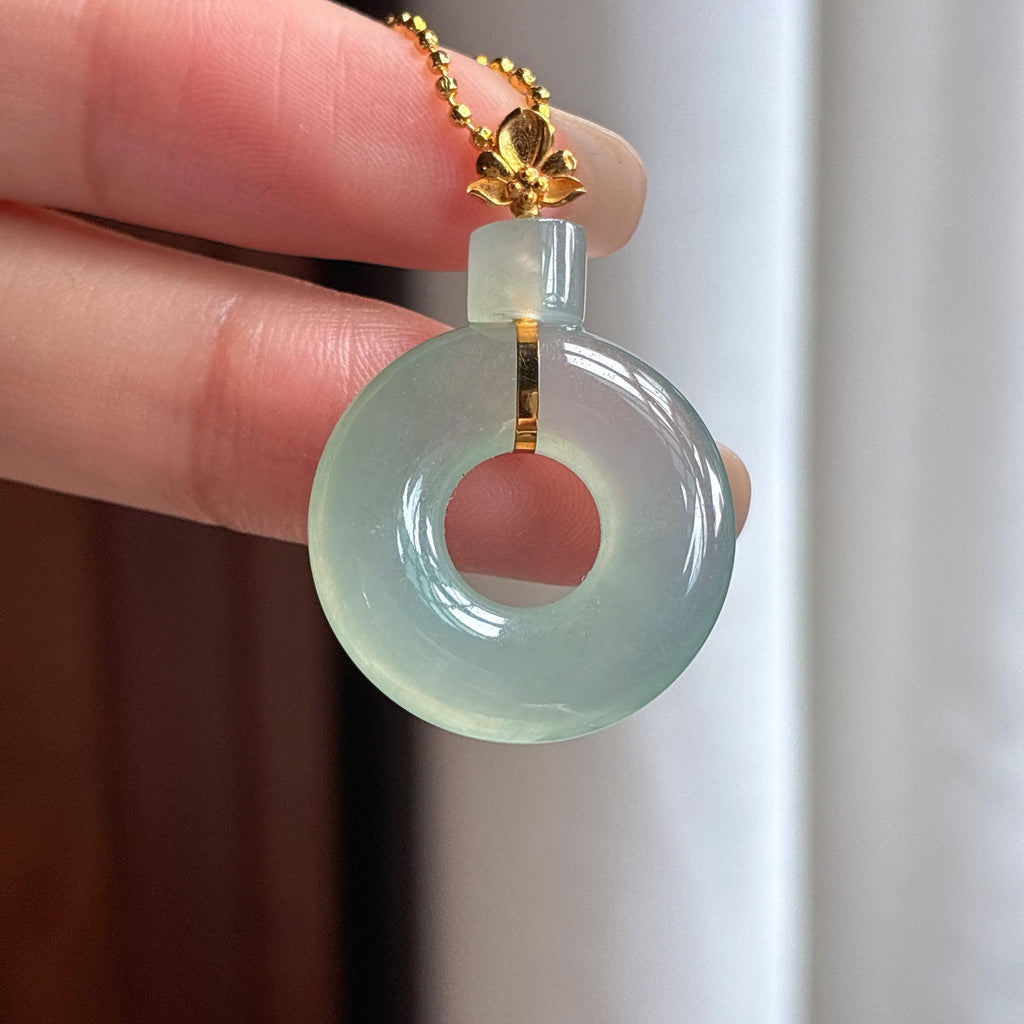 Khóa cài vàng 18k Băng chủng tình đá Bình An Khắc Ngọc phỉ thúy thiên nhiên Miến Điện loại A