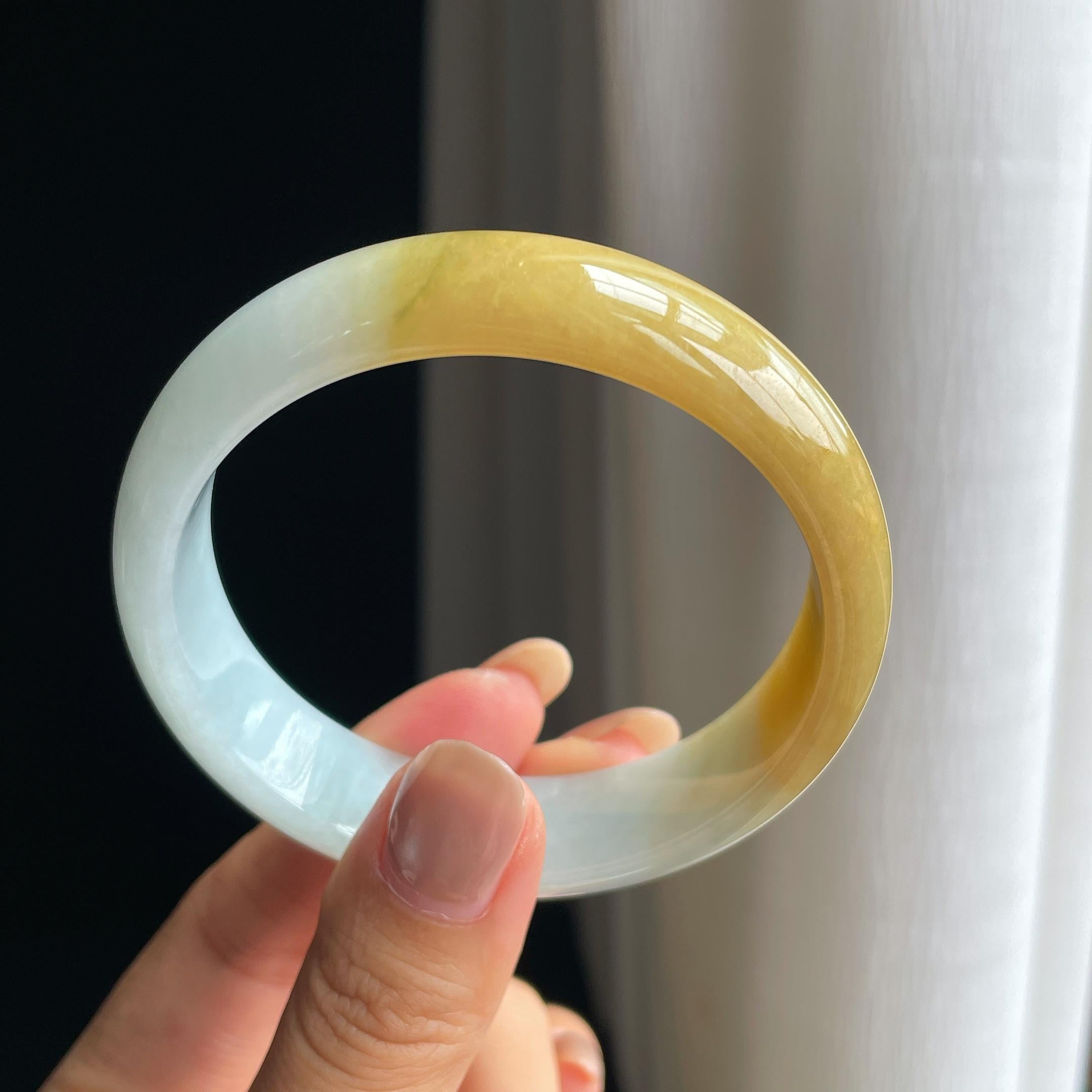 糯冰黄翡翡翠平安镯(59mm)（yc415985）