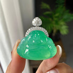 18K金钻镶冰种满绿佛公吊坠（yc252552）