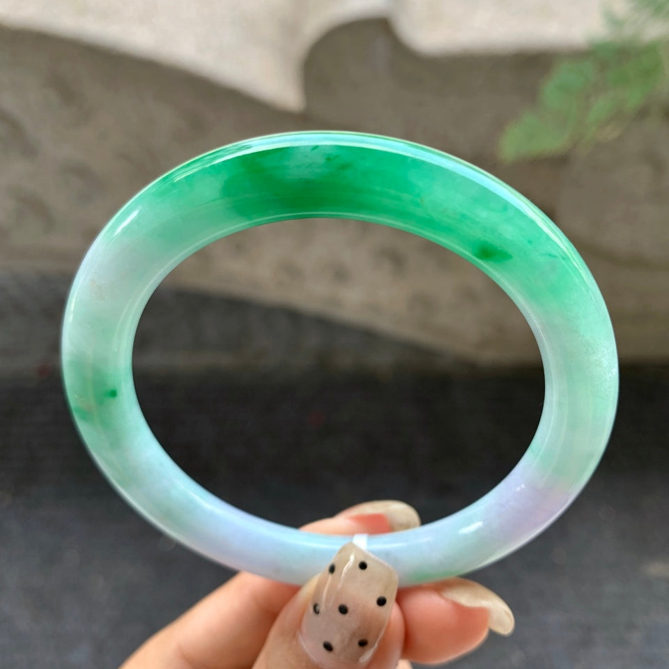 糯化春彩翡翠圆条手镯（55.4mm）（yc028524）