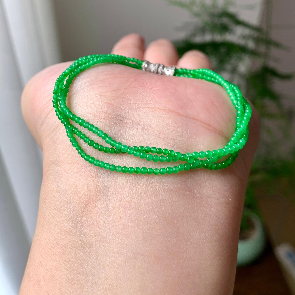 18K金钻镶糯冰种满绿小米珠链/手链（两用款）（yc252058）