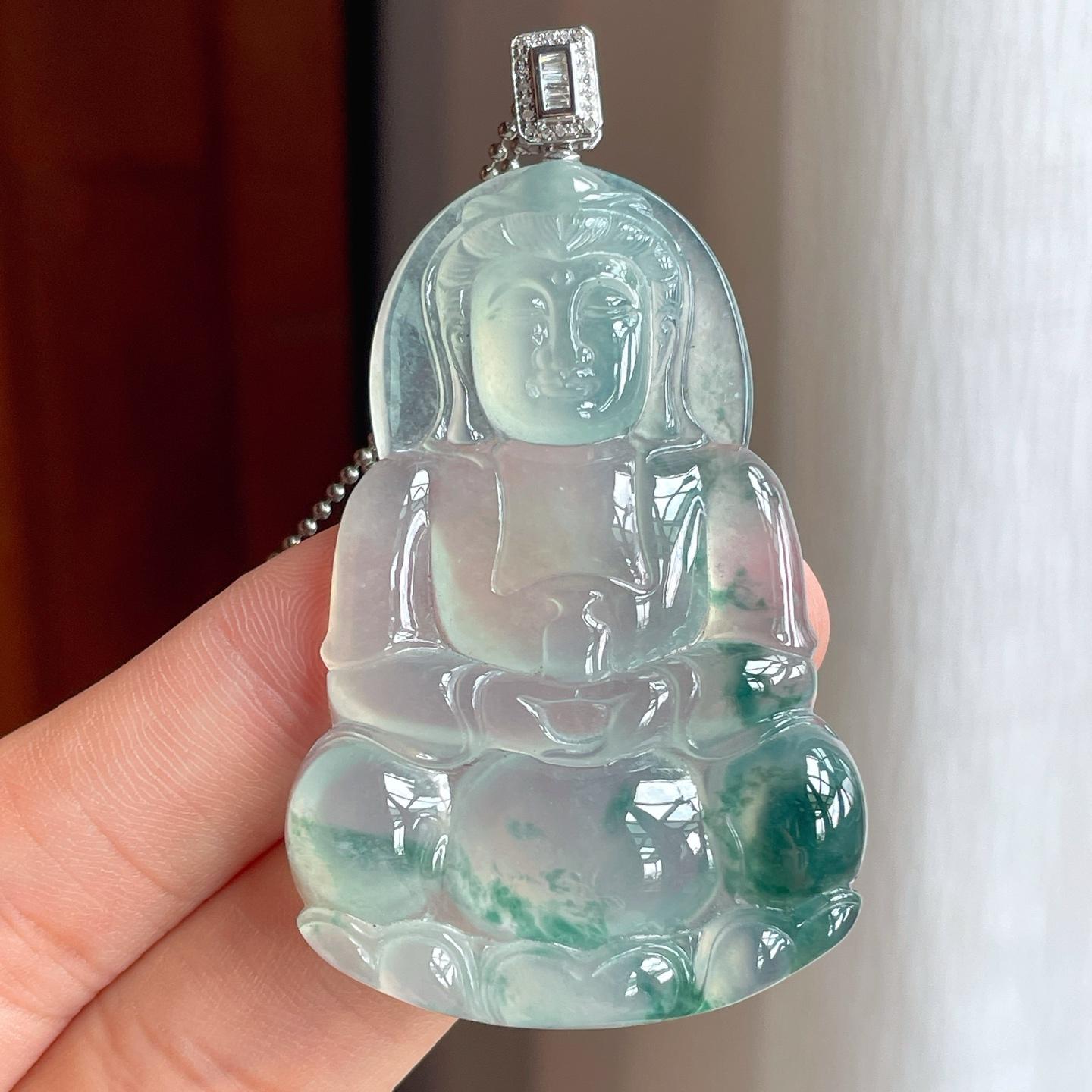 18k金扣冰种飘花翡翠观音（yc251057）