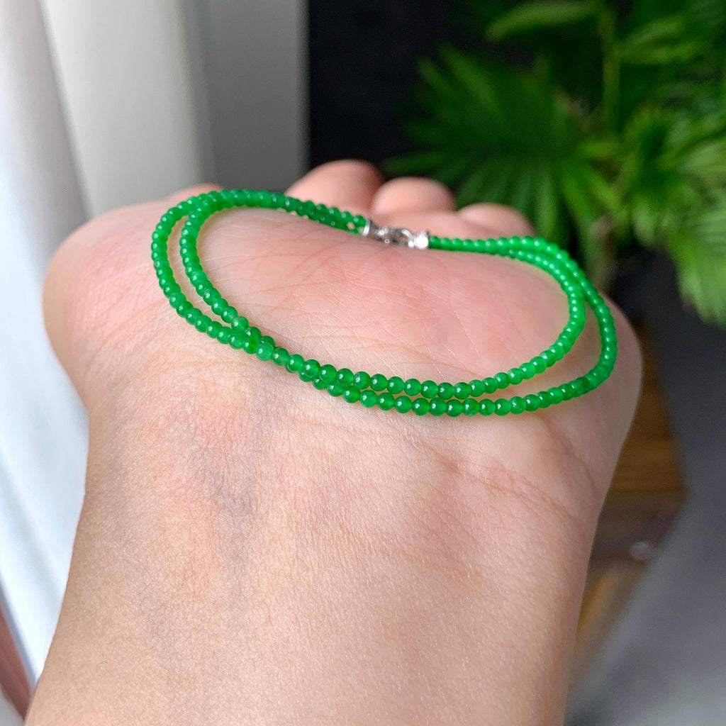 18K金钻镶糯冰种满绿小米珠链/手链（两用款）（yc252061）