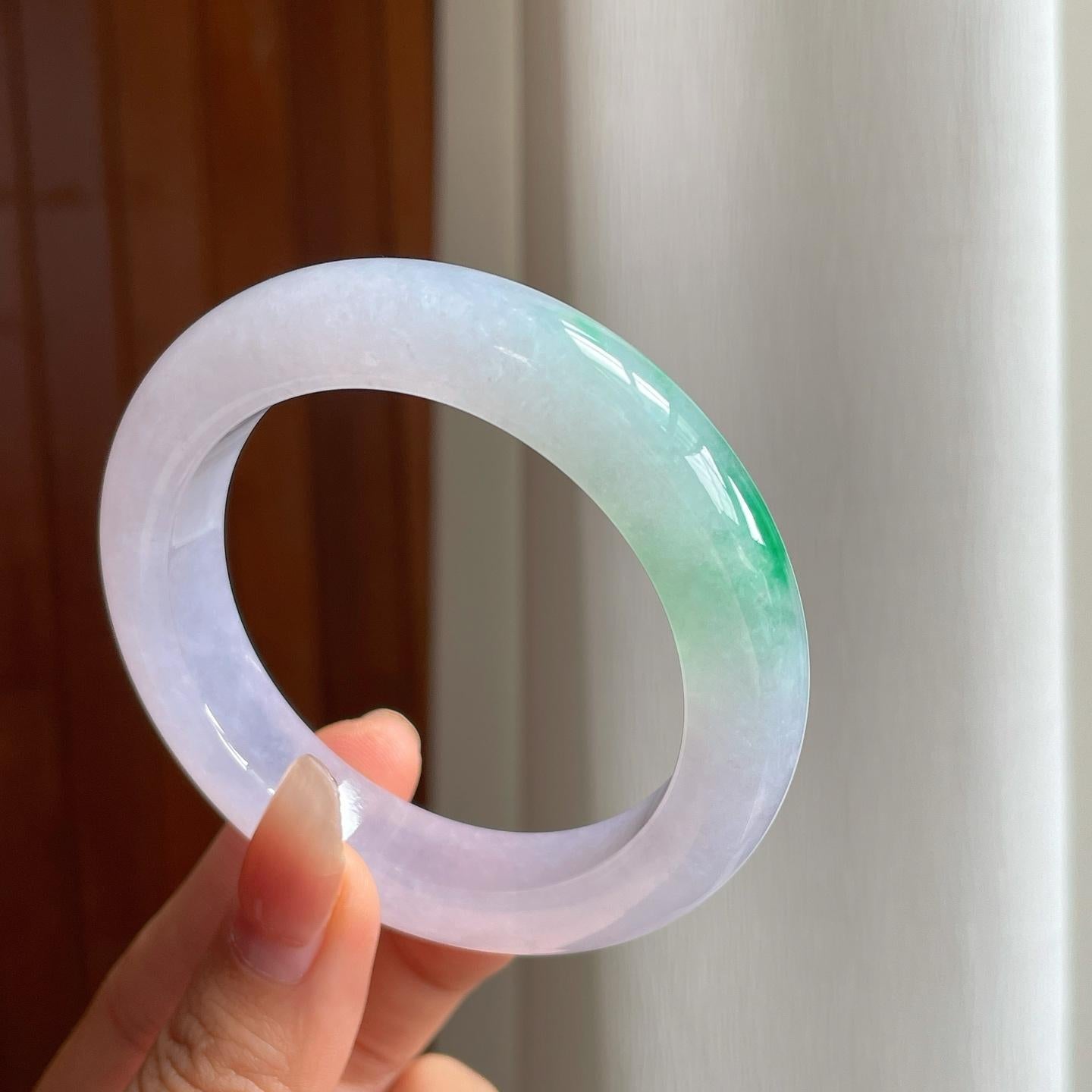 冰种淡紫罗兰飘翠翡翠平安镯（55mm）（yc344053）