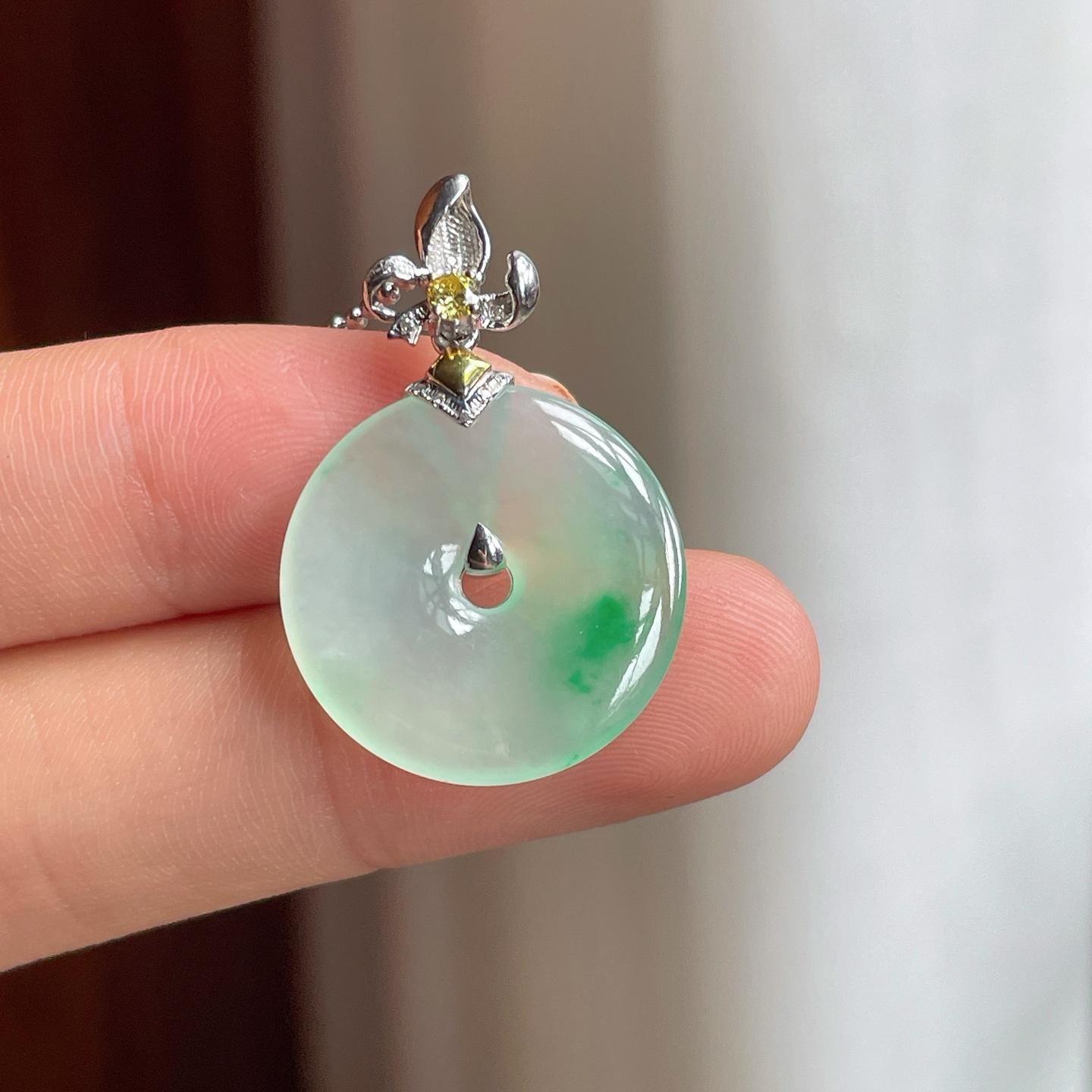 18k金扣冰种带色翡翠平安扣（yc248546）