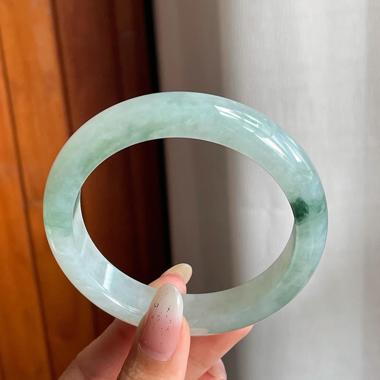 糯冰种飘花翡翠平安镯（58mm）（yc216833）