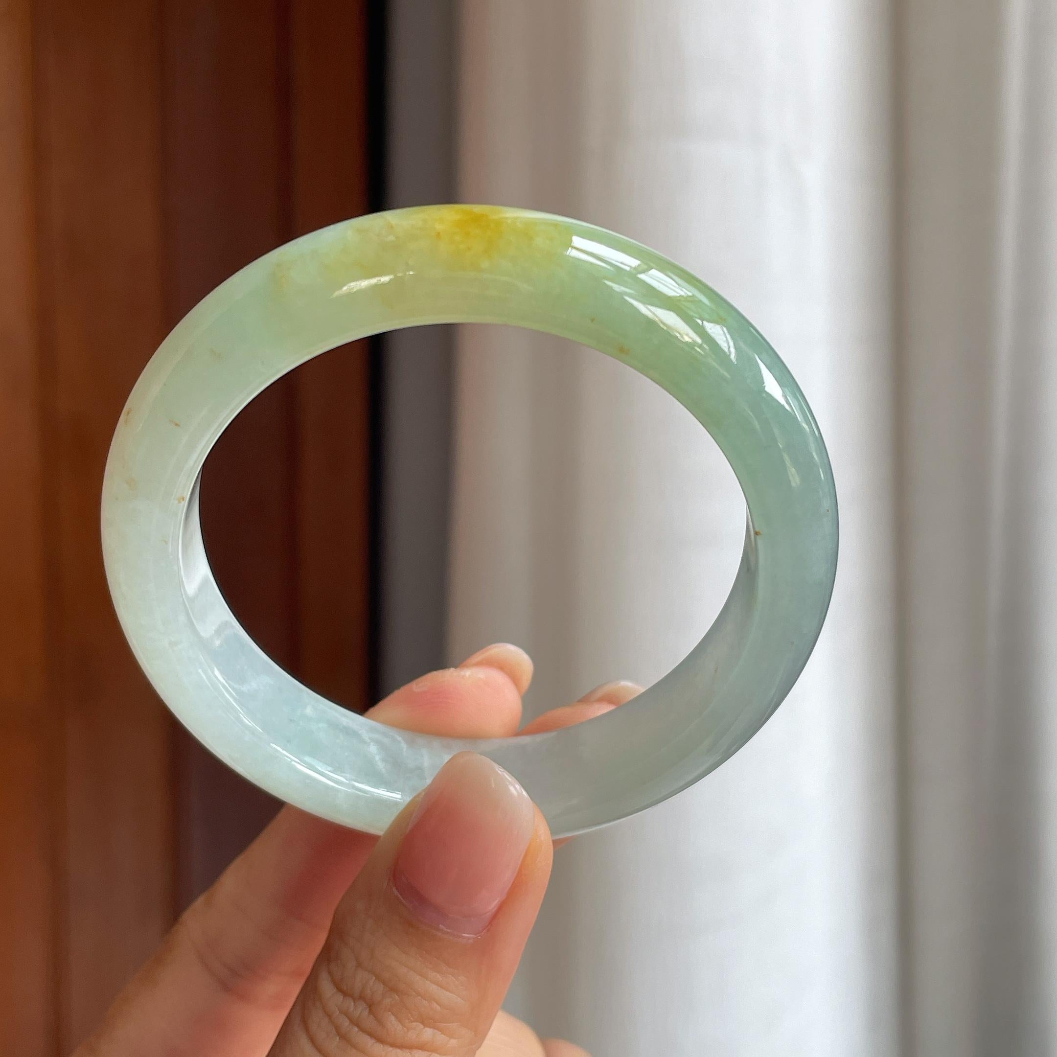 糯冰黄翡翡翠平安镯(55.5mm)（yc402820）