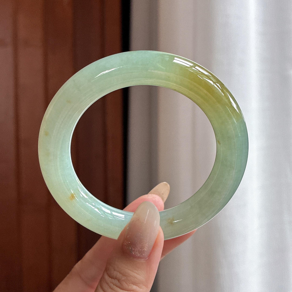 糯冰黄翡特色圆条手镯 56圈 天然缅甸翡翠Ａ货（yc487414）