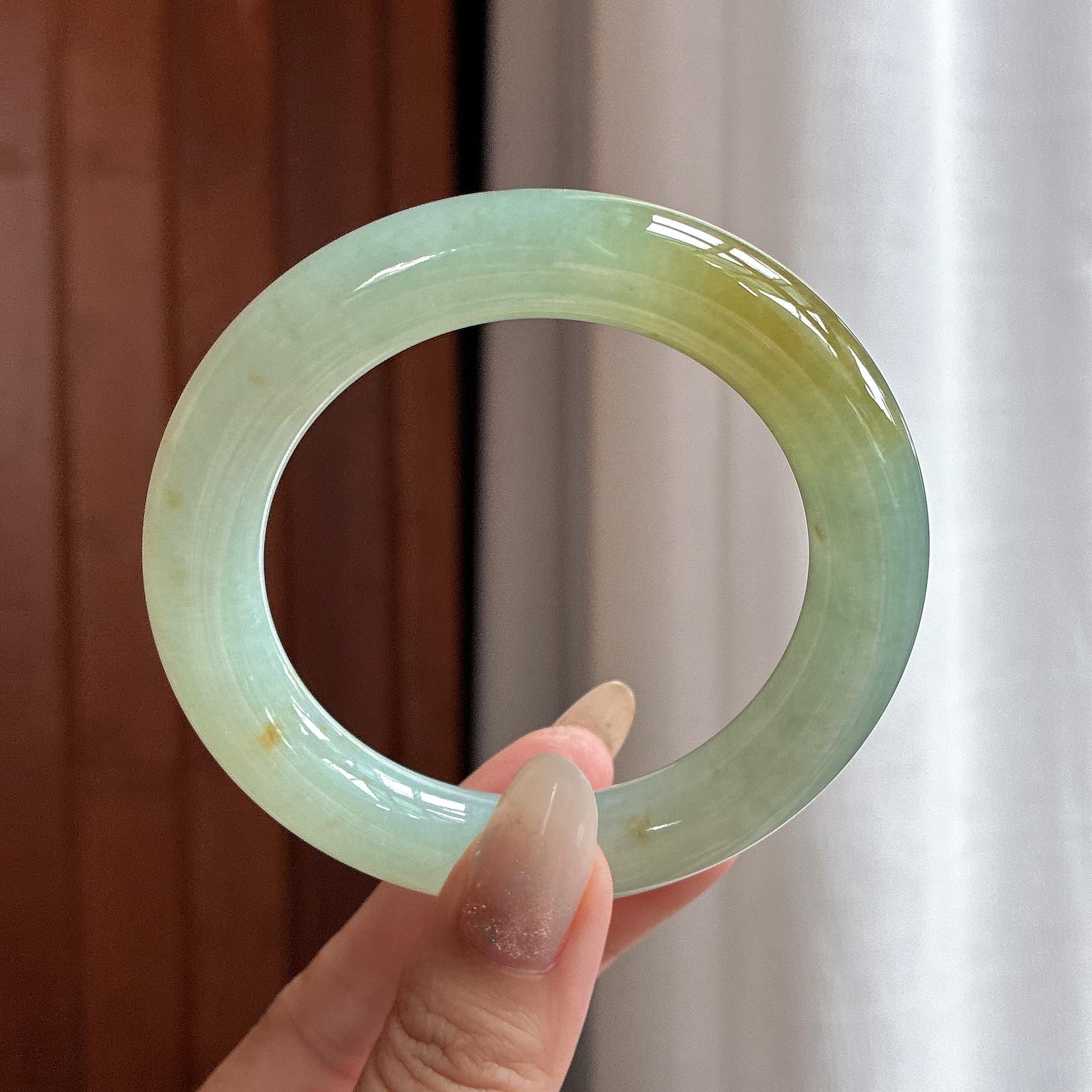 糯冰黄翡特色圆条手镯 56圈 天然缅甸翡翠Ａ货（yc487414）