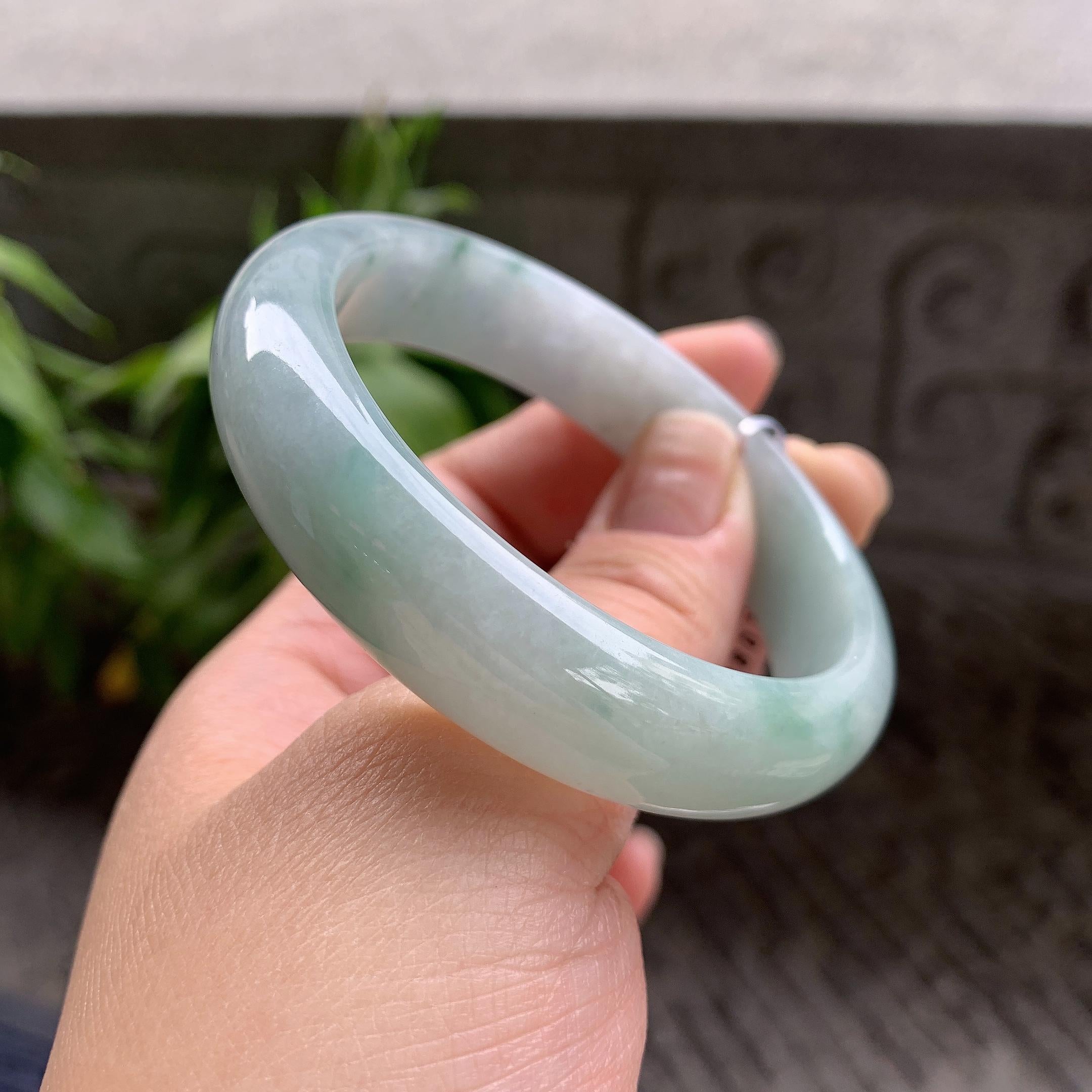 细糯种飘蓝花正圈平安镯54.4圈口 天然缅甸A货翡翠（yc332529）