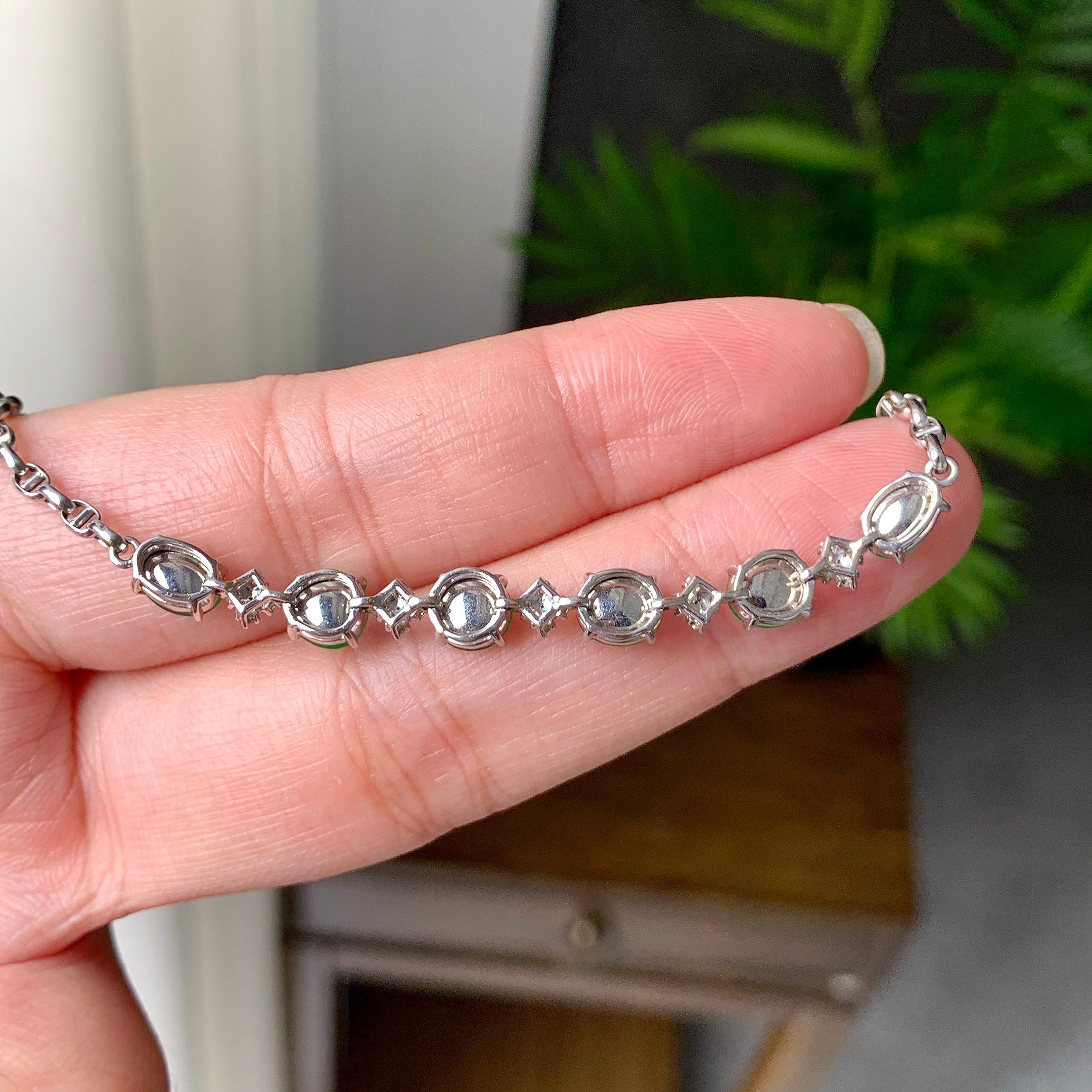 18K金钻镶糯冰种满绿蛋面手链（yc207282）