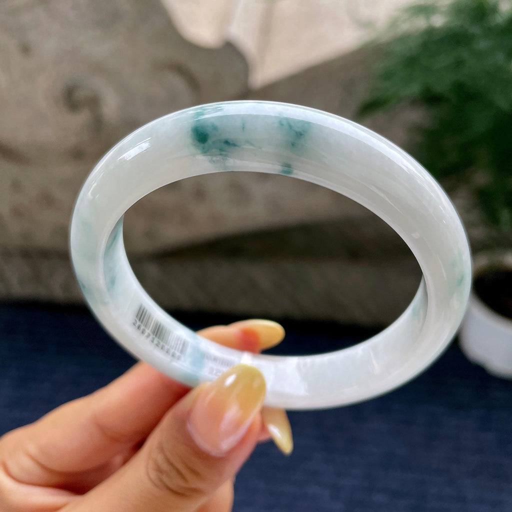大圈口 细糯种飘花正圈平安镯59.3圈 天然缅甸A货翡翠（yc481922）