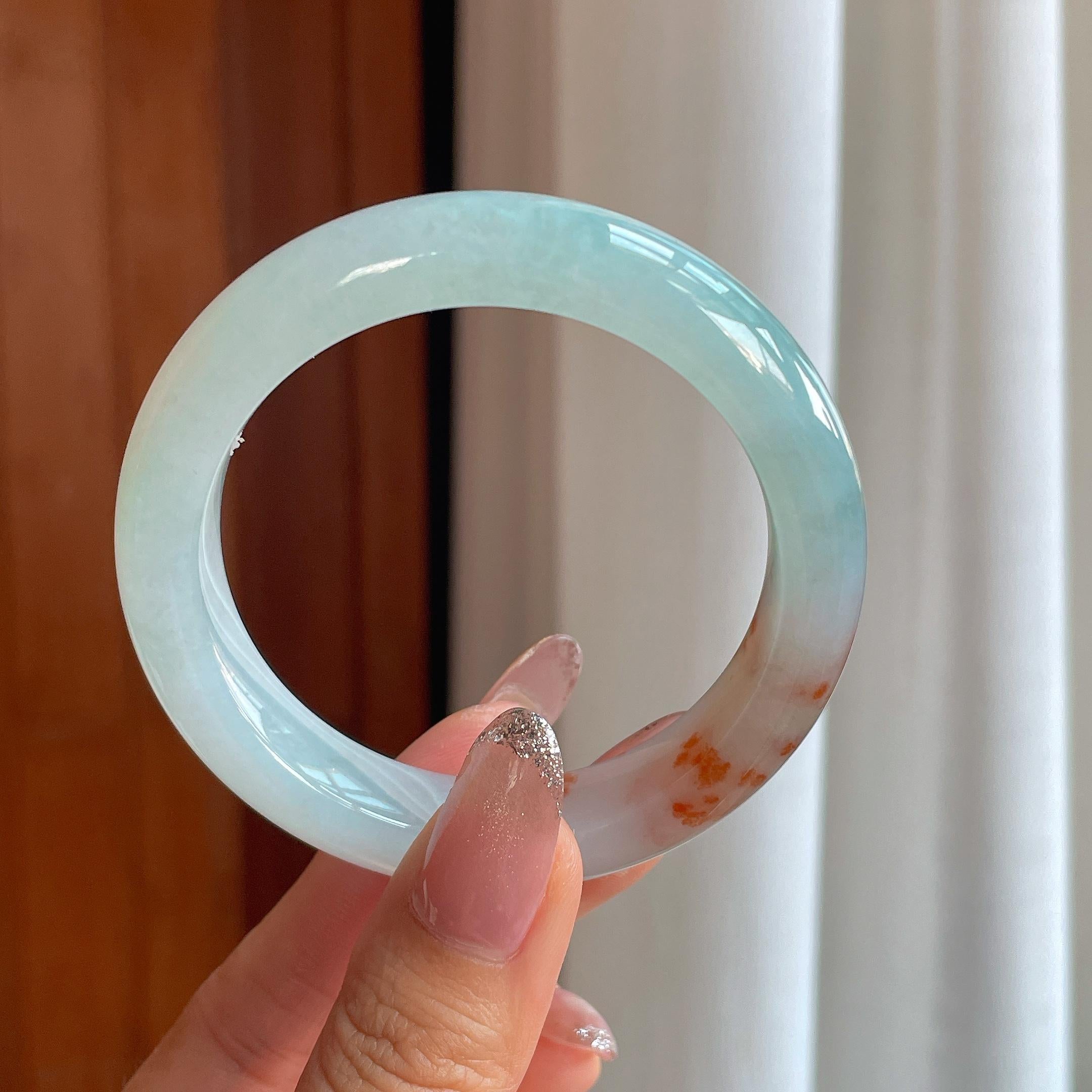 糯冰红翡特色翡翠平安镯（54mm）（yc356520）