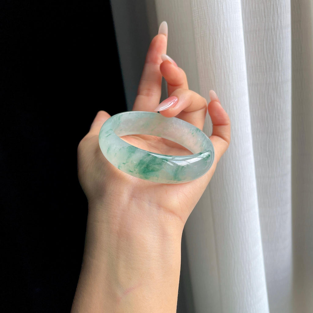 冰种飘花翡翠平安镯（56.5mm）（yc294861）