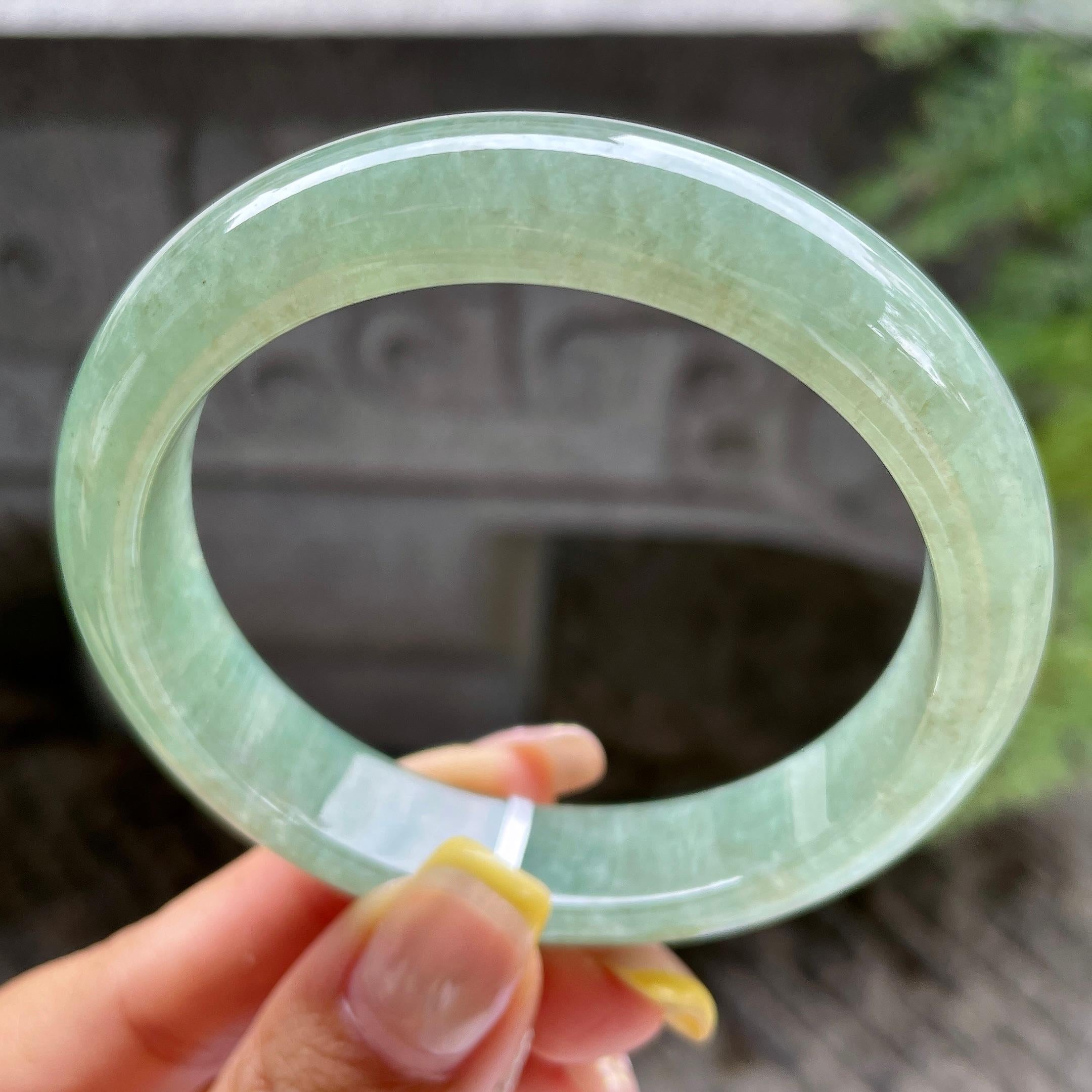 细糯种湖水绿正圈平安镯57.5圈        天然缅甸A货翡翠（yc389225）
