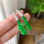 18K金钻镶糯冰种满绿小米珠耳坠（yc248201）