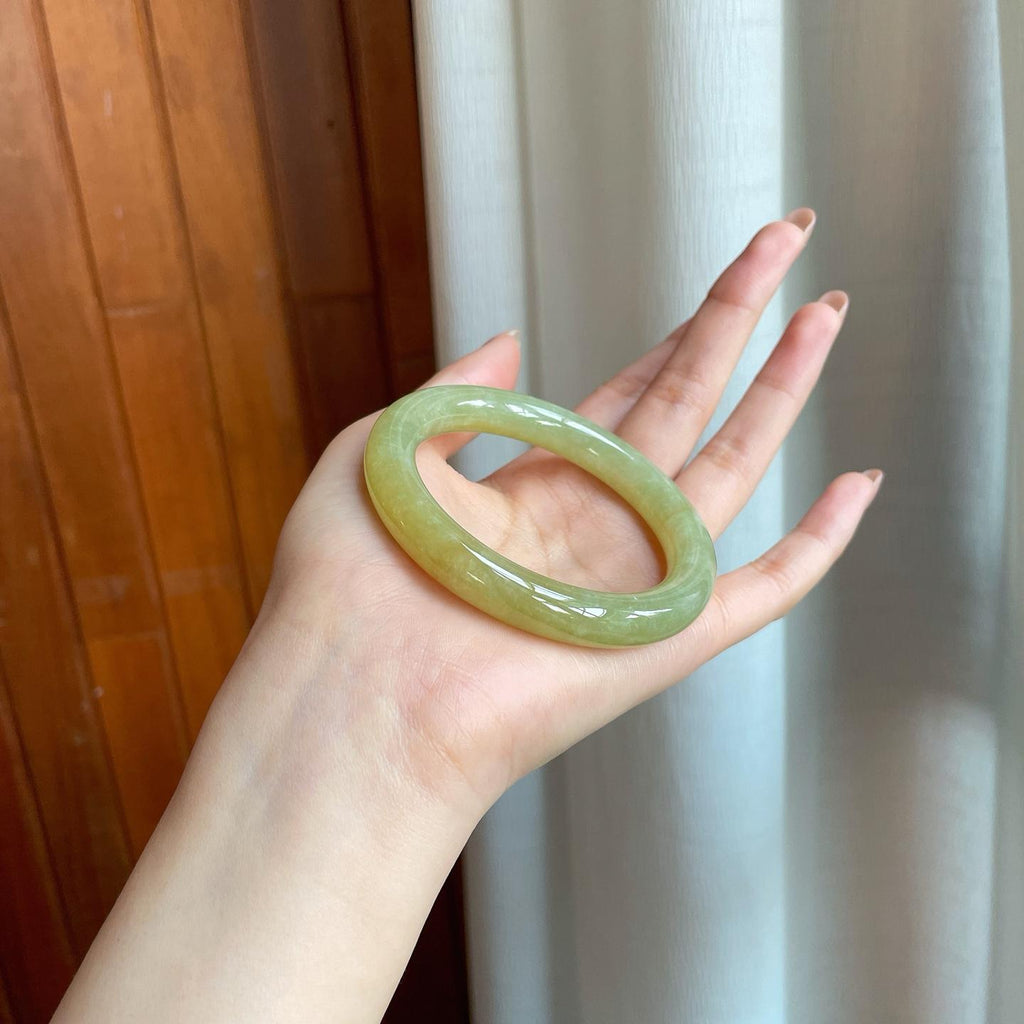 糯冰黄翡翡翠圆条手镯（53.8mm)（yc362668）