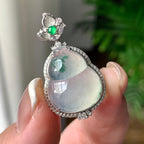 18K金钻镶糯冰种飘蓝花葫芦吊坠 天然缅甸A货翡翠（yc367603）