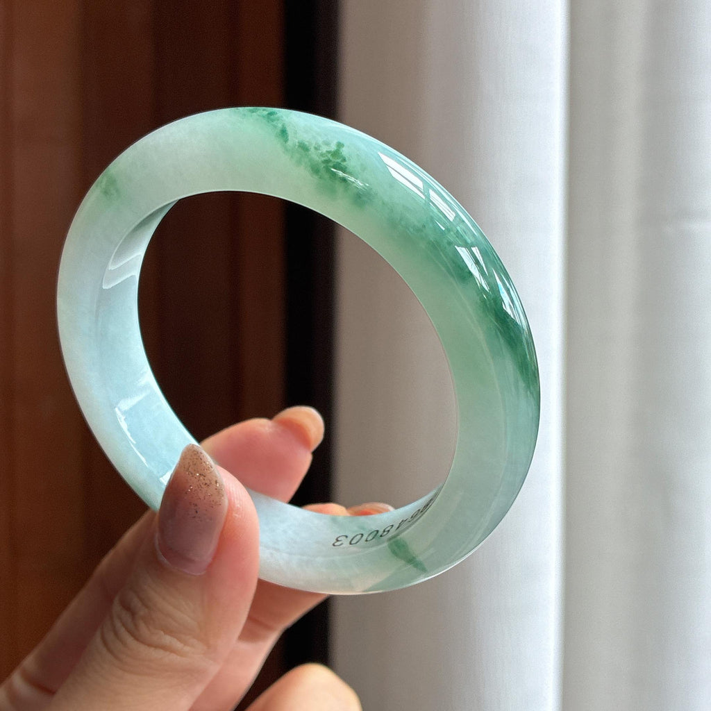 糯冰飘花正圈平安镯 57圈 天然缅甸A货翡翠（yc440909）