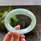 细糯种白底青正圈平安镯54.2圈口 天然缅甸A货翡翠（yc320309）