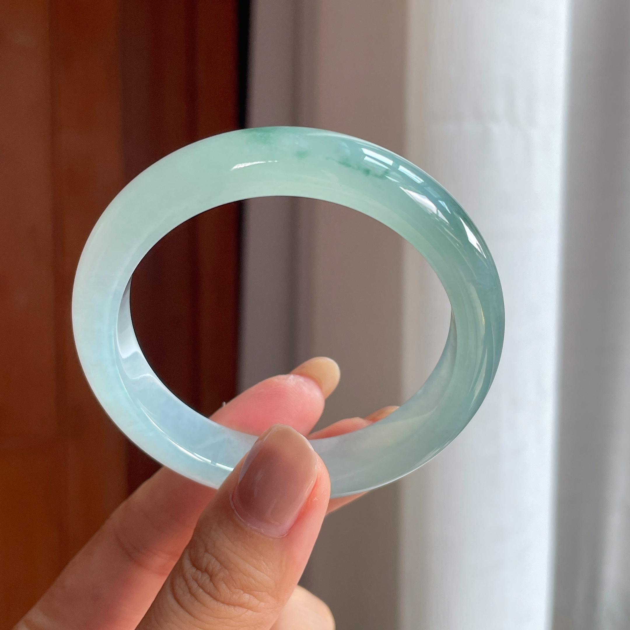 冰种飘花翡翠平安镯(53mm)（yc415388）