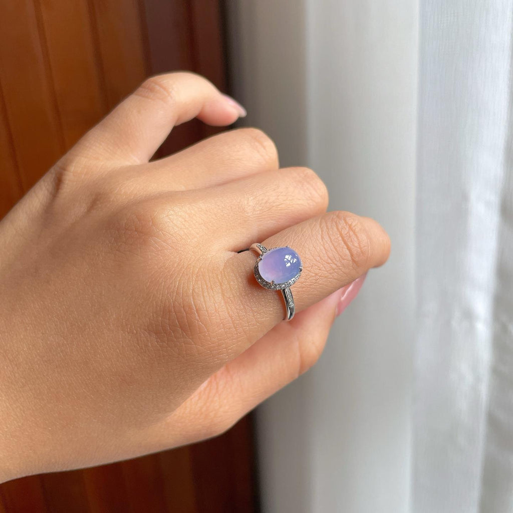 18k金钻镶冰种紫罗兰翡翠蛋面戒指（内径16.8）（yc183810）