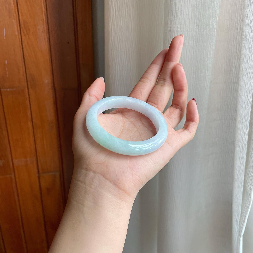 糯冰白底青翡翠平安镯（54mm）（yc303066）