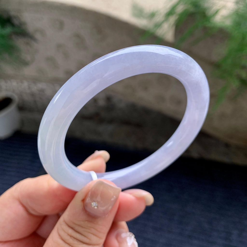 细糯种淡紫罗兰圆条手镯 55.5圈口 天然缅甸A货翡翠（yc460740）