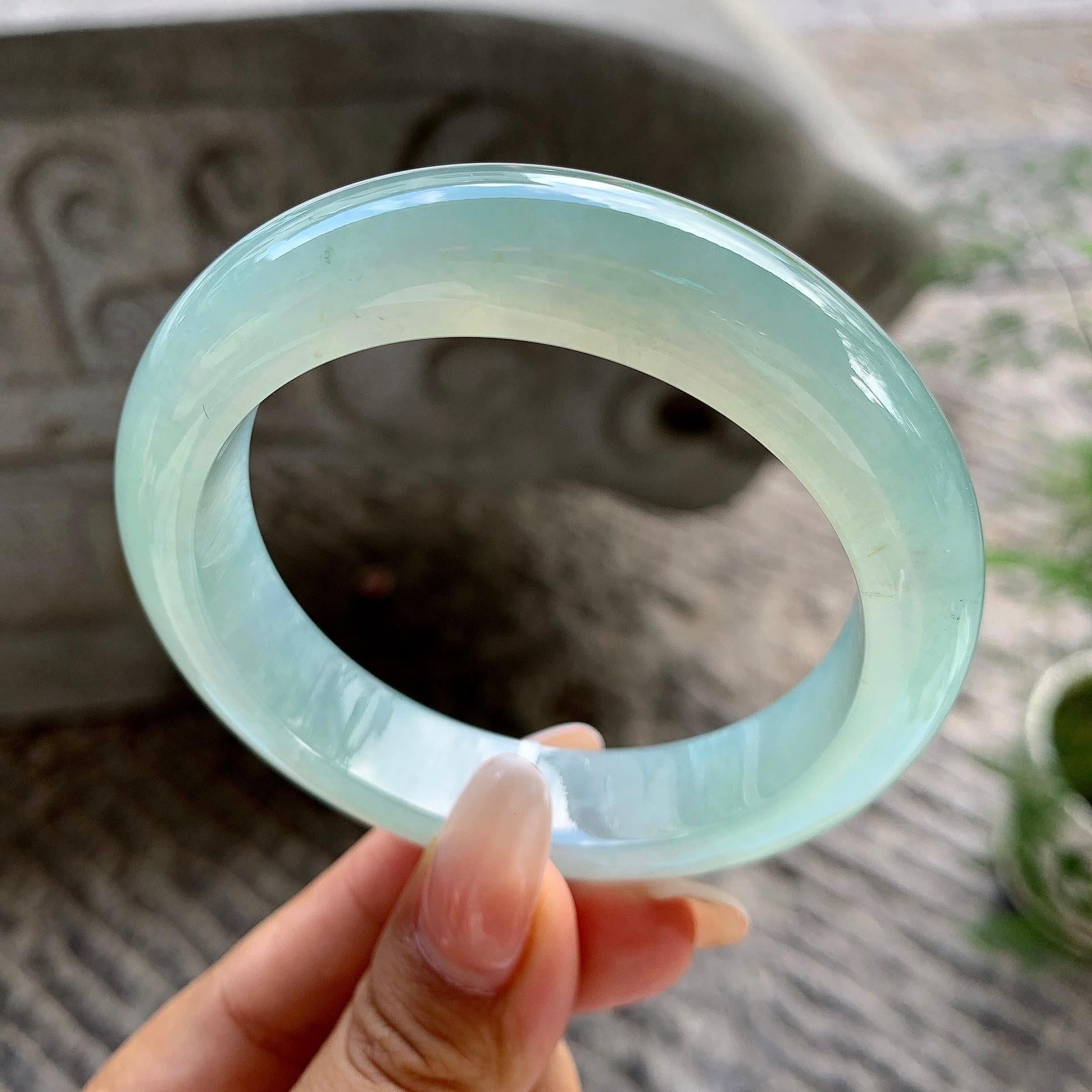 糯冰种晴底宽版轮胎手镯（57.6mm）（yc202335）