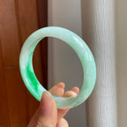 糯冰宽版带色翡翠平安镯（59mm)（yc350505）