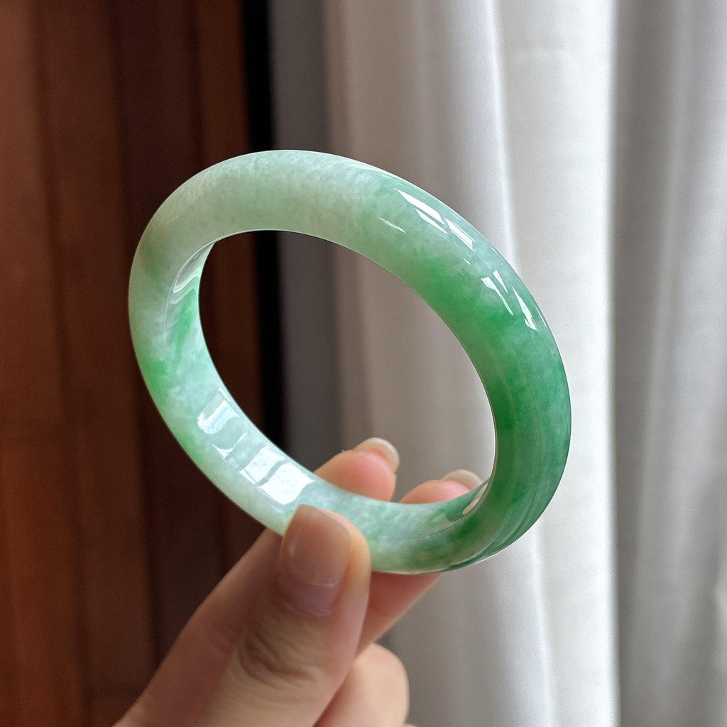 细糯种带色正圈平安镯 54圈 天然缅甸A货翡翠（yc481711）
