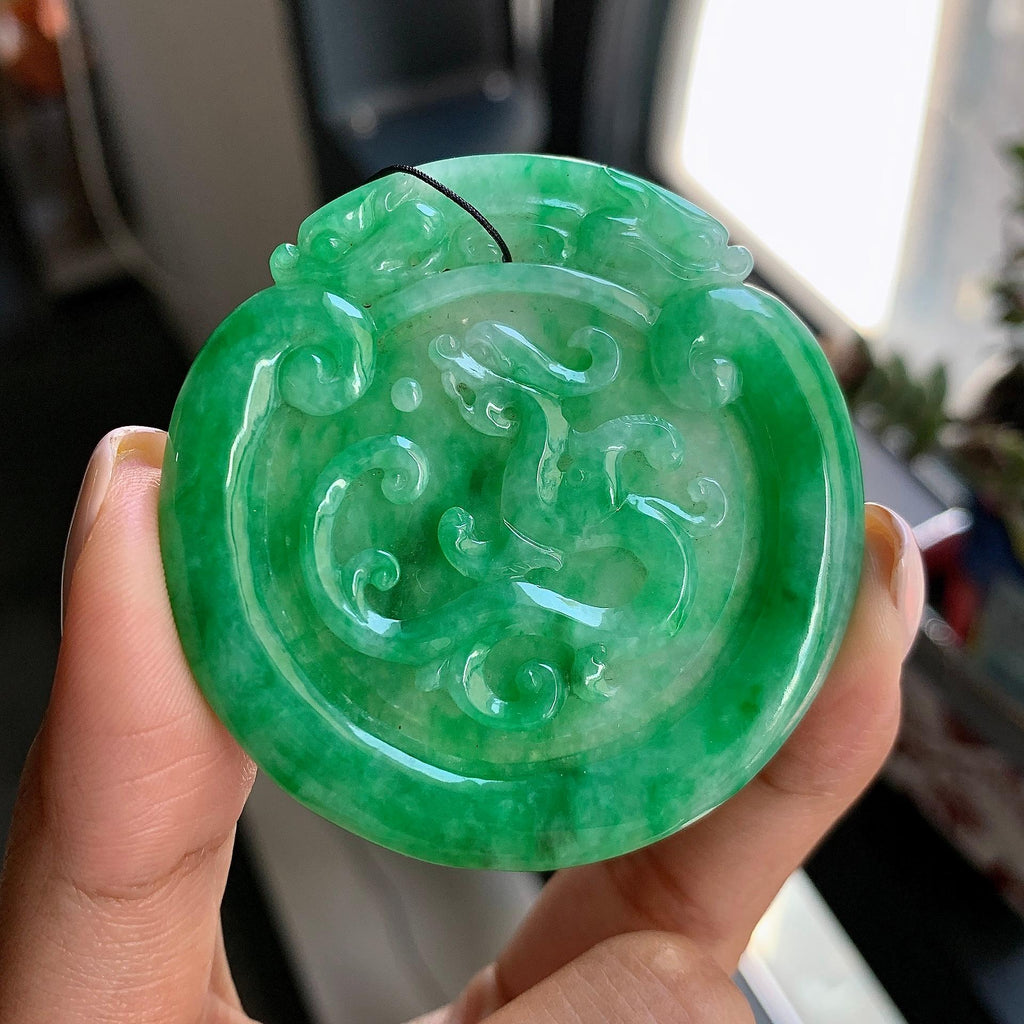 细糯种满绿龙凤牌挂件（yc214667）