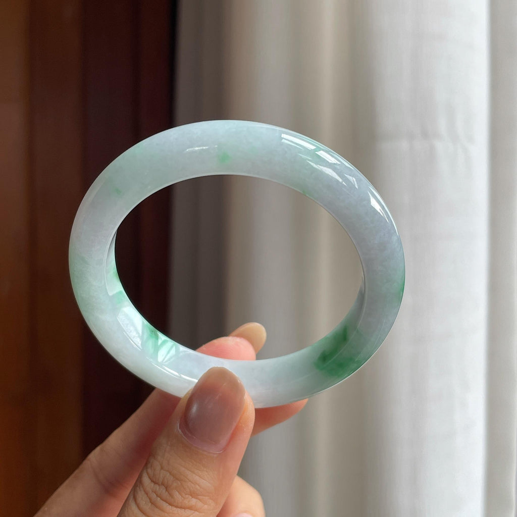 糯冰飘绿花翡翠平安镯(52.8mm)（yc423153）