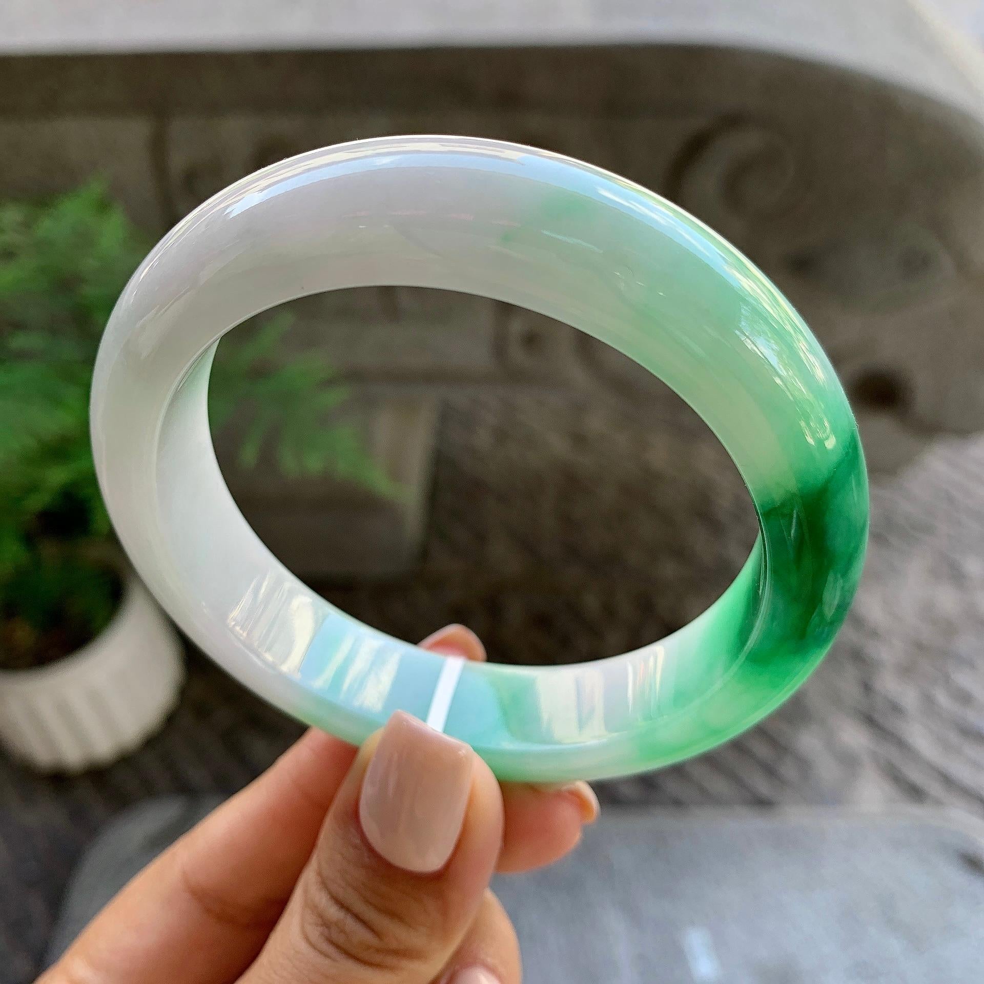 细糯种飘绿平安镯（59mm）