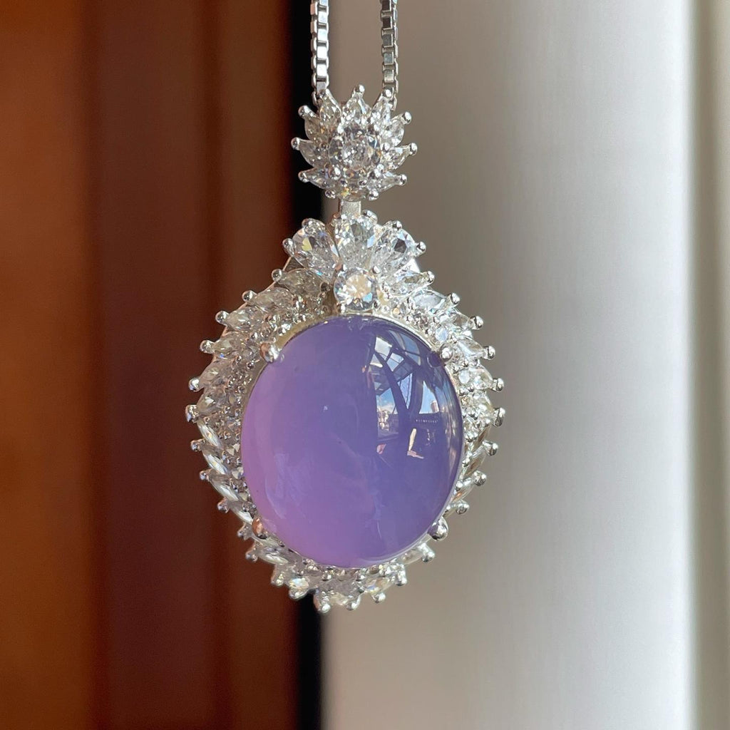 铜托糯冰紫罗兰翡翠蛋面一套（yc268247）