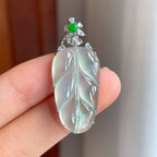 18k金镶冰种飘绿花翡翠叶子（yc257255）